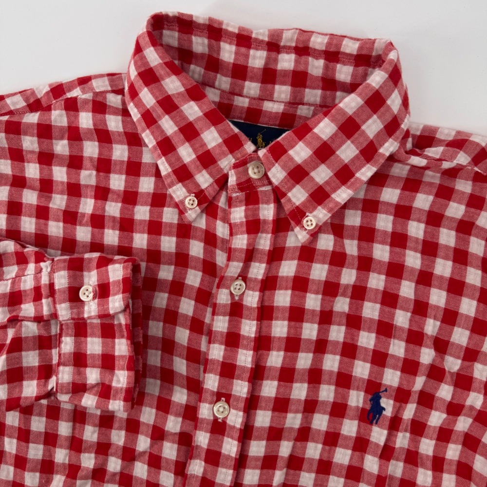 Polo Ralph Lauren Button Down Shirt Mens M Red Gingham Plaid Long Sleeve Cotton